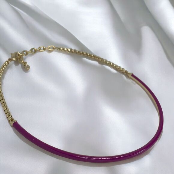 Gold Tone Collar Necklace Enamel Chain Choker Stylish Stunning Shiny Elegant NWT - Picture 8 of 16